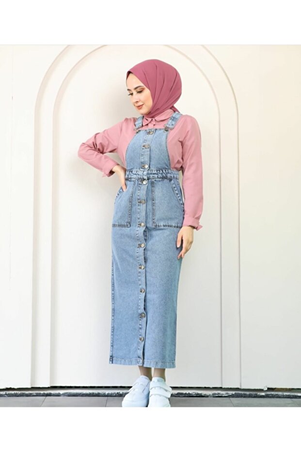 Women's Jeans Blue Hijab Skirt Salopet