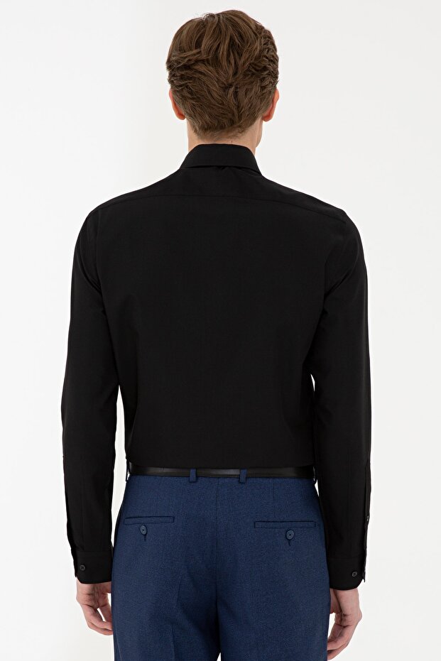 Siyah Slim Fit Basic Gömlek - 3