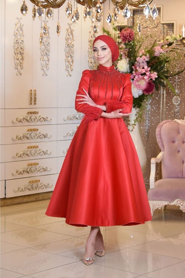 Monalya Kırmızı Abiye Elbise - 5