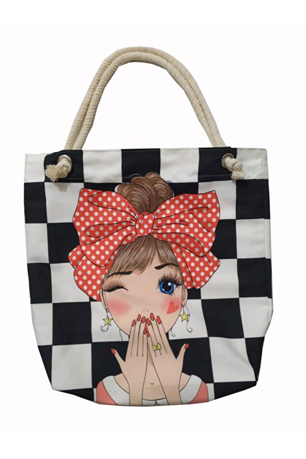 Fashion Girl Themed Lined-zippered Digital Printed Multi-Purpose Bag