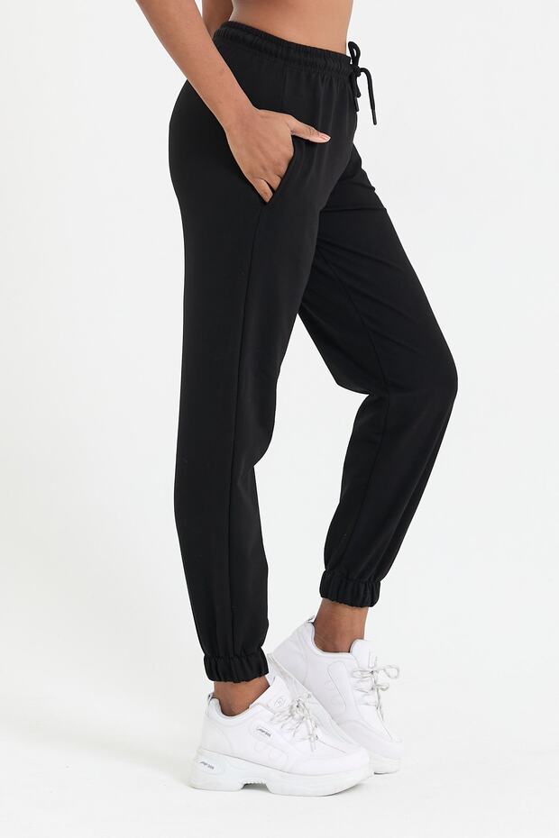 Kadın Siyah Paçası Lastikli Basic Jogger Örme Eşofman Altı - 3