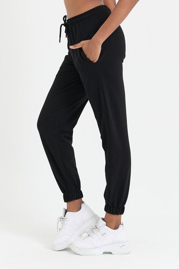 Kadın Siyah Paçası Lastikli Basic Jogger Örme Eşofman Altı - 4