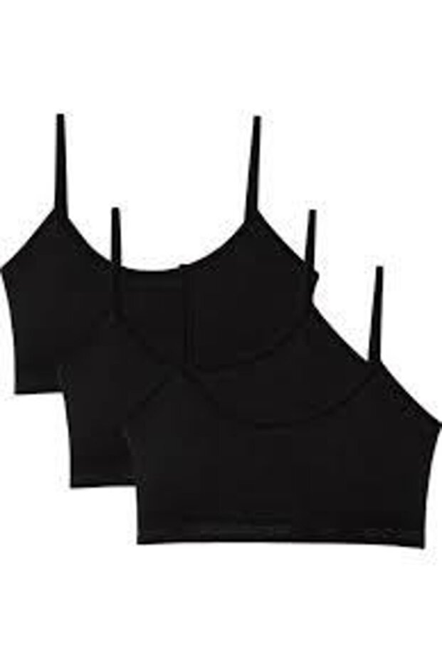 Young Girl Child Black Color Padded Rope Strap Half Tank Top Bustier 3-Piece