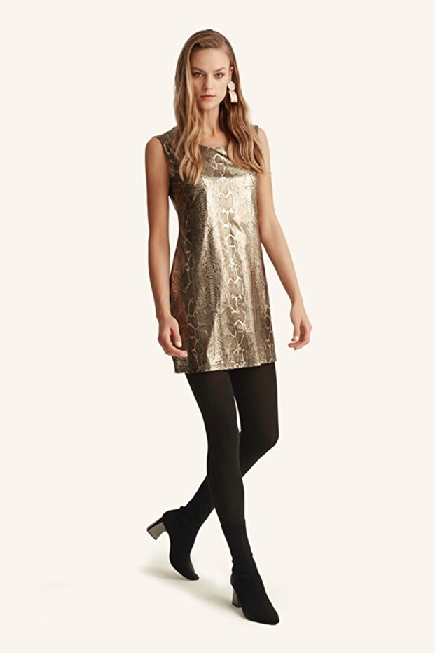 Varak Baskılı Dar Örme Elbise - 1