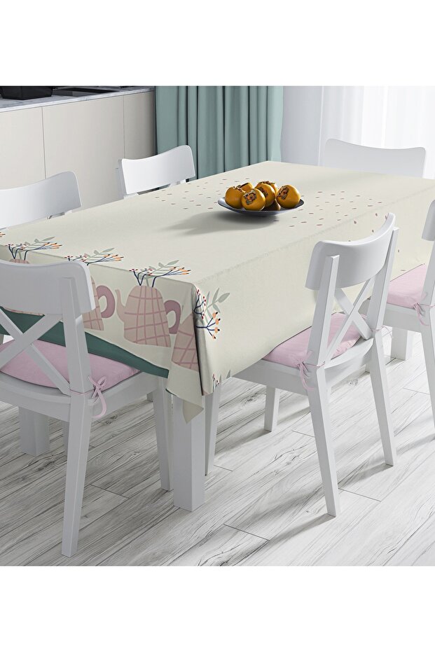 Digital Printed Tablecloth with Colorful Background and Onedraw Drawing Leaf Pattern
