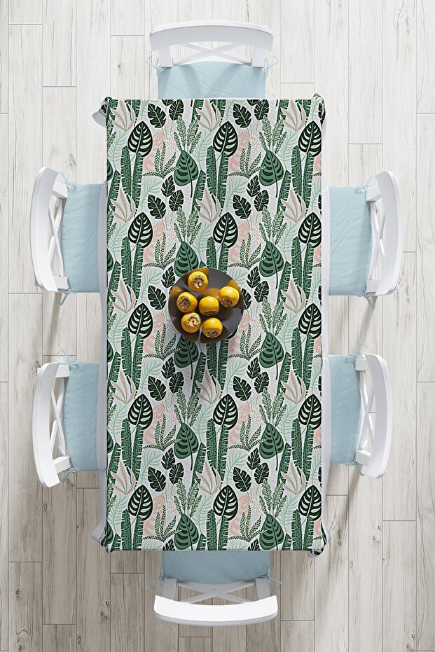 Dark Colored Leaf Patterned Digital Printed Tablecloth on Soft Colored Floor - 2