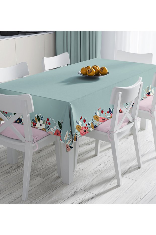 Colorful Floral Pattern Digital Printed Tablecloth with Colorful Background