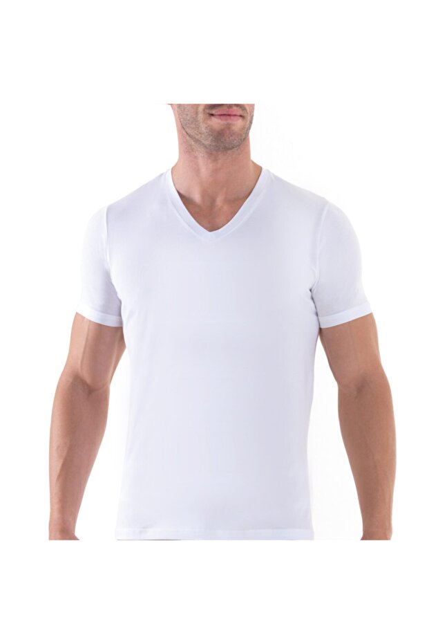 Men's V-neck T-shirt Aura 9508 - White