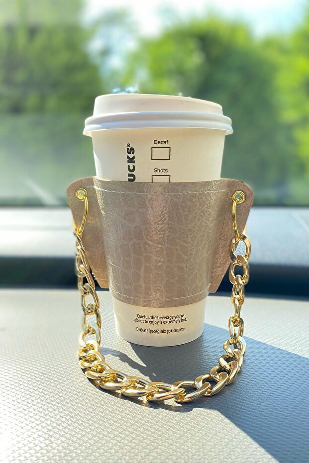 Women's Beige Color Special Series Leather Coffee Cup Holder