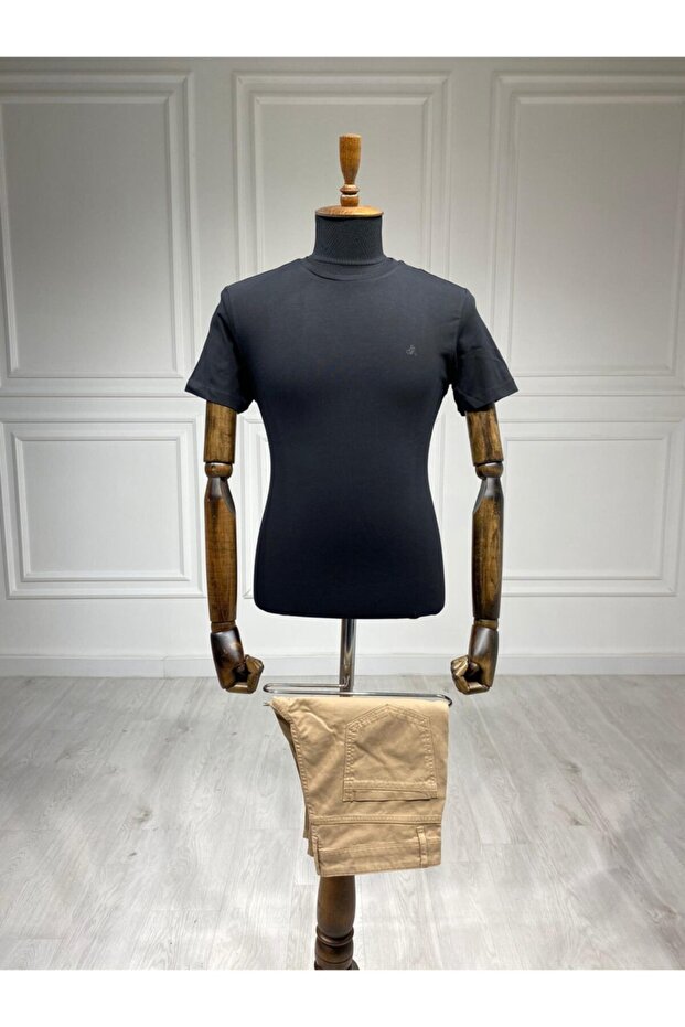Siyah Basic 0 Yaka T-shirt - 1