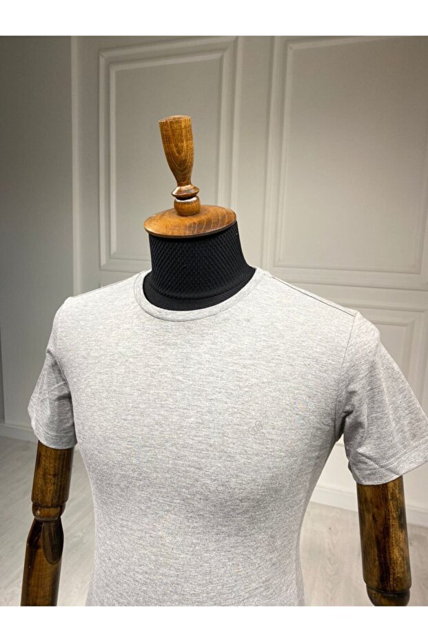Gri Basic 0 Yaka T-shirt - 3