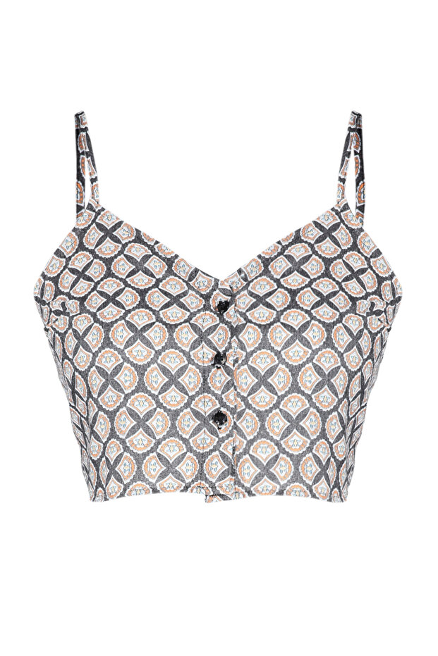 Çok Renkli Askılı Düğmeli Crop Dokuma Bluz TWOSS24BZ00163 - 7