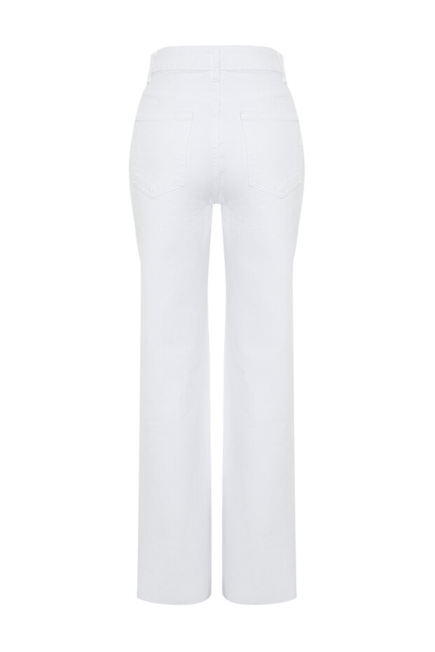 Beyaz Yırtıklı Yüksek Bel Wide Leg Jeans TWOSS24JE00167 - 8