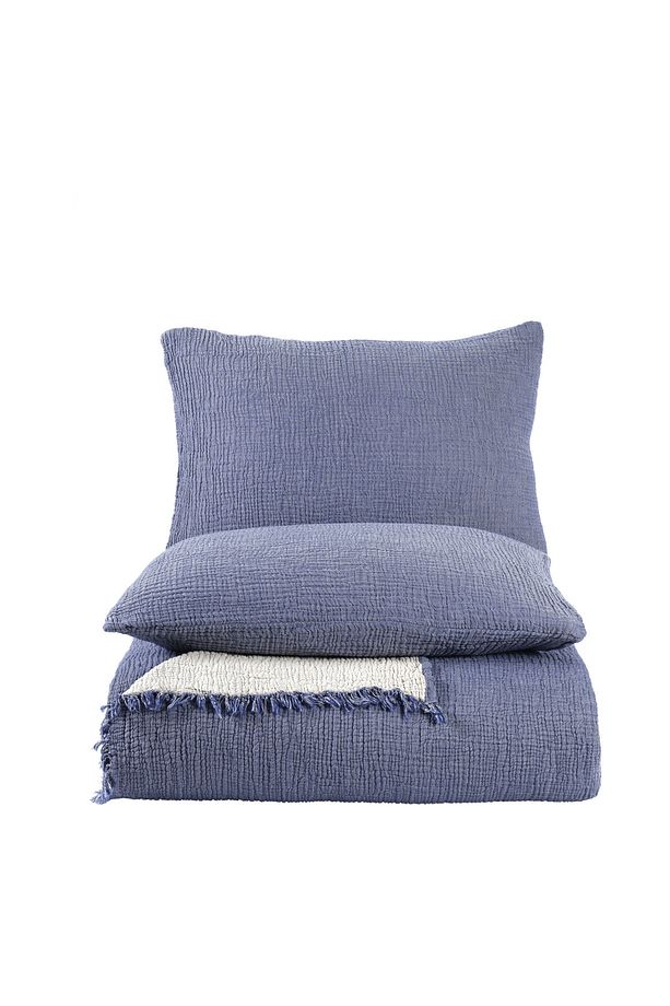 Indigo Mavi Tek Kişilik 160x240cm Yatak Örtüsü/1 Adet 50x70cm Yastık 4 Katlı Multi Muslin %100 Pamuk - 8