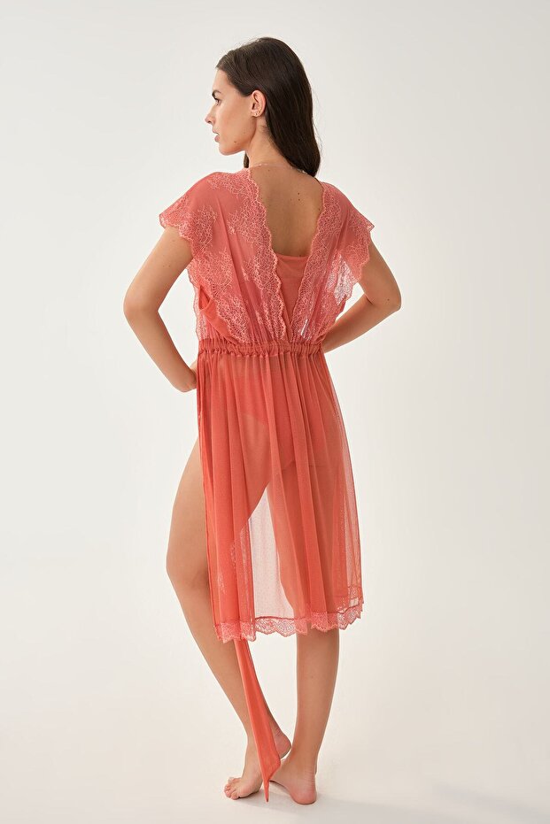 Kurzärmliger Morgenmantel mit Kachelmuster - 2