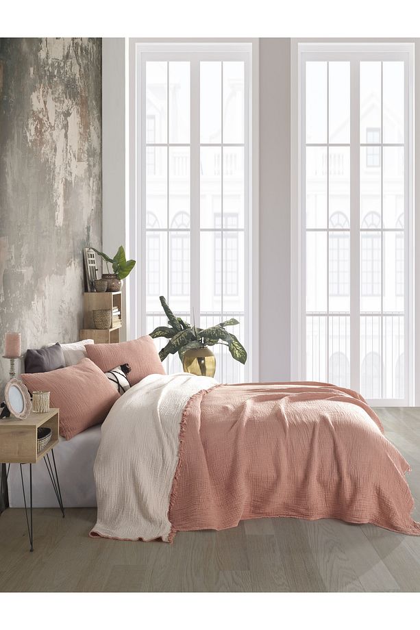 Kiremit Tek Kişilik 180x240cm Yatak Örtüsü/1 Adet 50x70cm Yastık 4 Katlı Multi Muslin %100 Pamuk - 5
