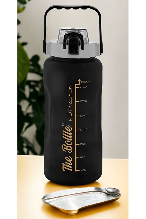 Motivational Water Bottle with Straw and Sticker Water Bottle 2000ml (2LT) BPA Free Sports Gym