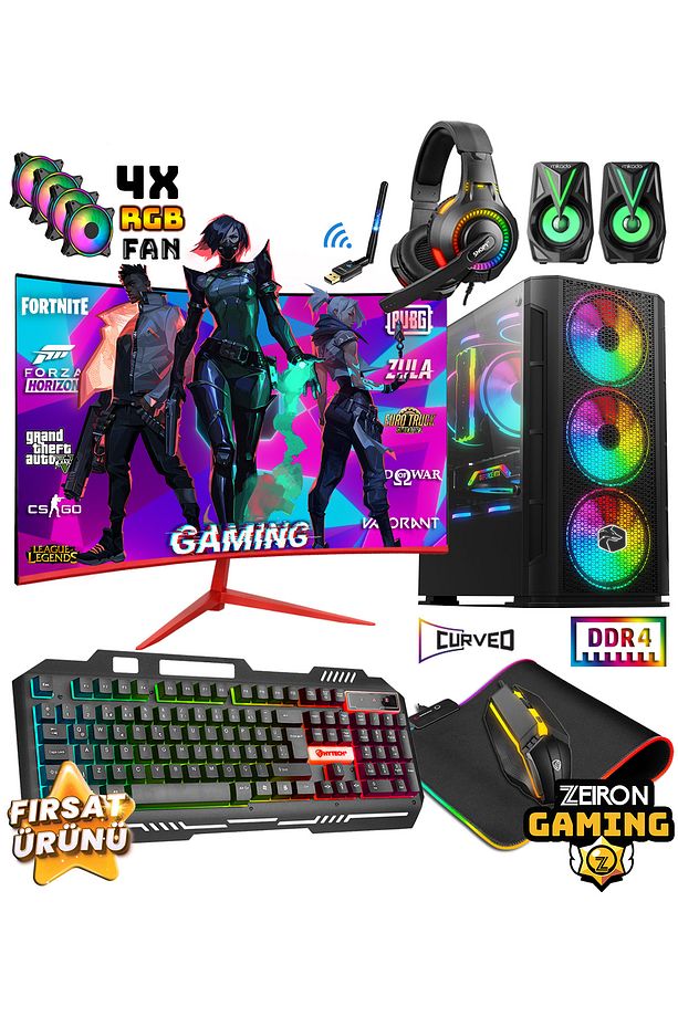 Afx90 Ryzen 5-3600 32GB DDR4 Ram 256GB SSD + 1TB HDD GTX1050Ti 27" Curved Oyuncu Masaüstü Bilgisayar - 1