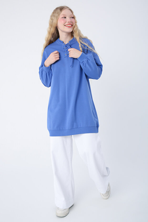 Parliament Cotton Sweat Tunic with Lace Detail on the Collar, Comfortable Fit