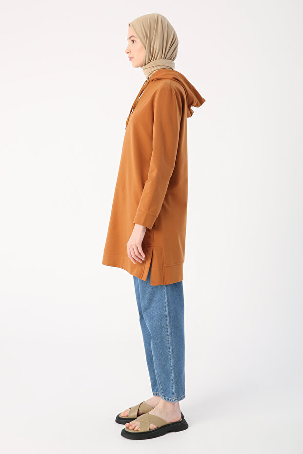 Mustard Slit Hooded Basic Sweat Tunic - 3
