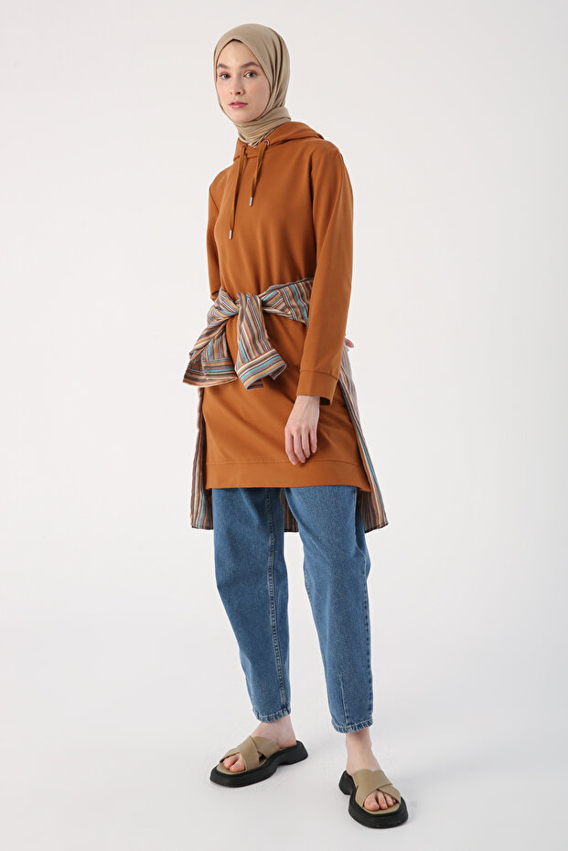 Mustard Slit Hooded Basic Sweat Tunic - 5