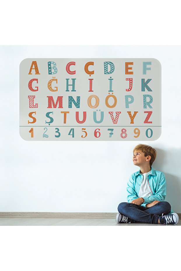 Patterned Colorful Educational Turkish Alphabet and Number, Children's Room, Kindergarten Wall Sticker-3900