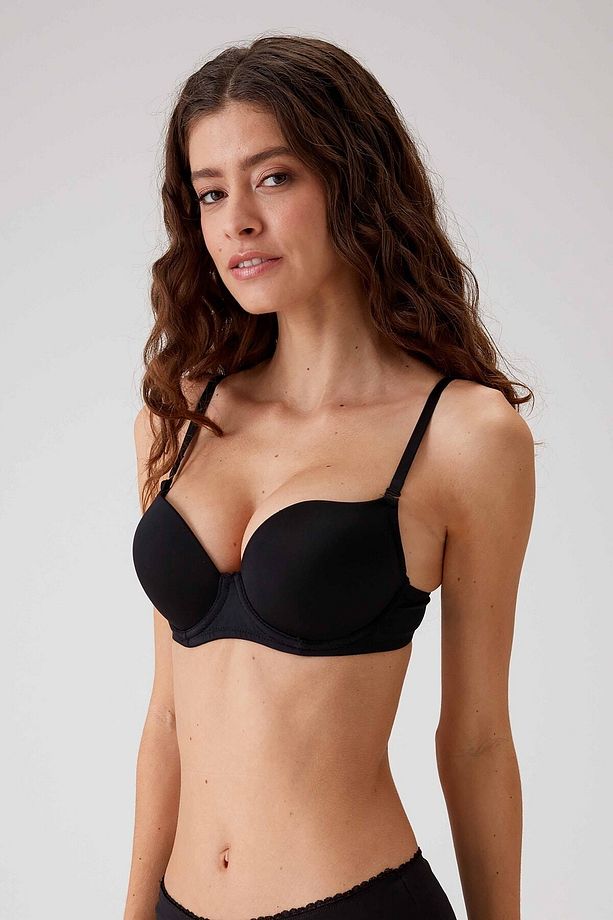 Kadın Siyah 6105 Lyon Ekstra Push Up Dolgulu Micro Sütyen(ÇIKARILABİLİR VE AYARLANABİLİR ASKILI) - 2