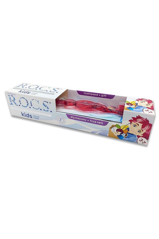 Rocs Kids 3-7 Yaş Meyve Külahı 35 Ml Diş Macunu Ve Fırçası Seti Kırmızı - 2