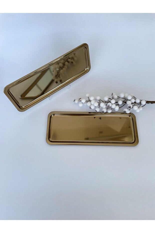 صينية تقديم مستطيلة باللون الذهبي مكونة من قطعتين رقم:1 - 6