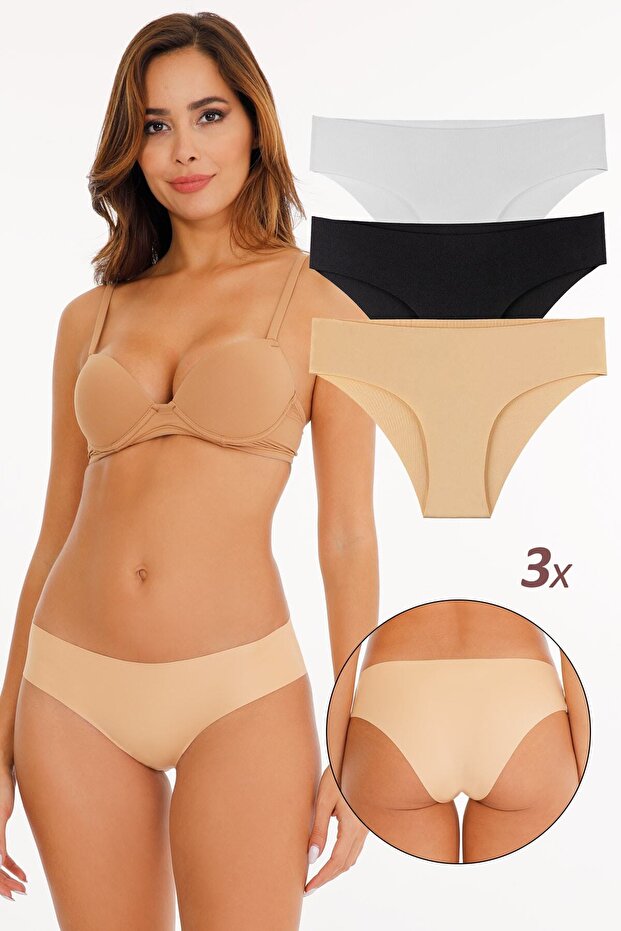 Women's Laser Cut Seamless Lycra Panties 3-Pack Set Mixed - Kts2018