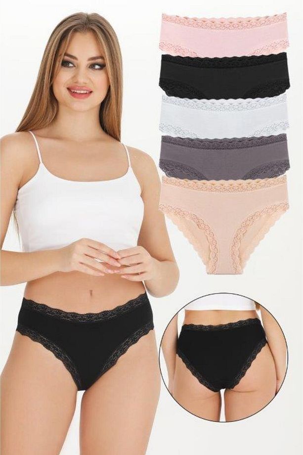 Kadın Dantelli Karışık Renkler Slip Külot 5l Paket Set KTS3070-5 - 1