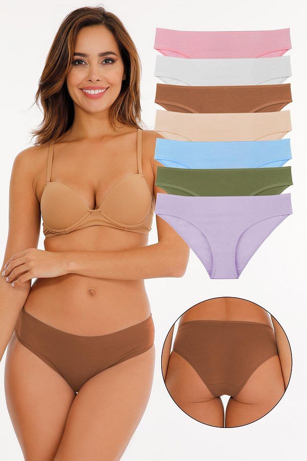 Kadın Basic Karışık Renkler Pamuklu Slip Külot 7'li Paket Set - Kts3048 - 1