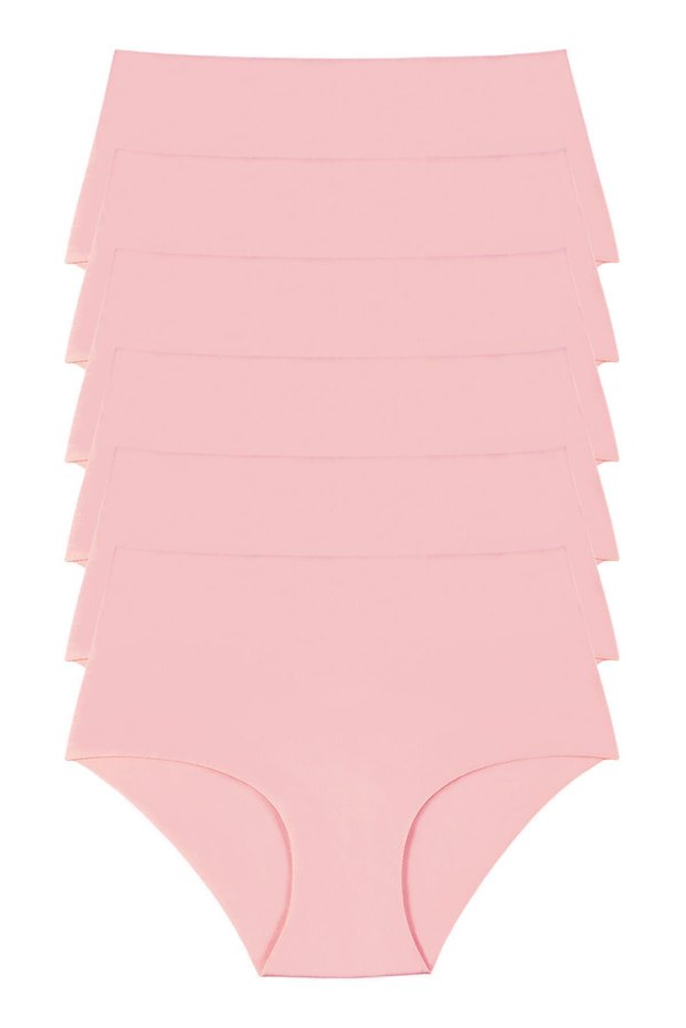 Women's High Waist Stitch-Free Seamless Laser Cut Panties 6-Piece Kts5050 Pink