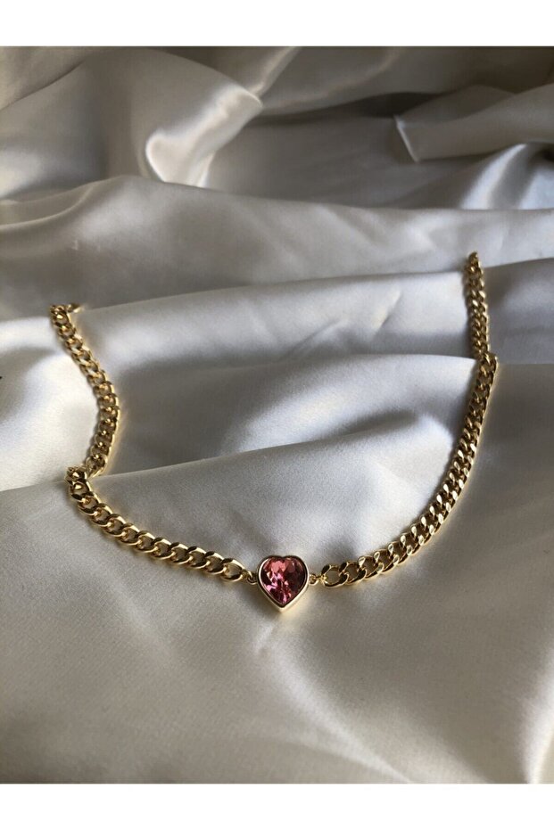 Pink Heart Stone Choker Necklace