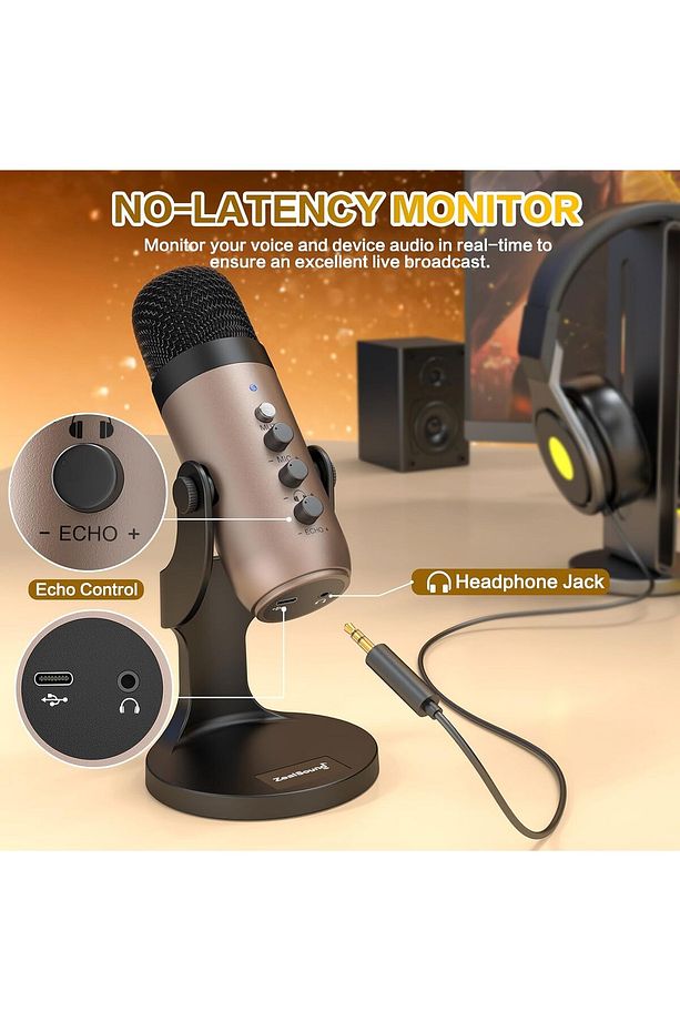 K66 Gold USB Mikrofon: Podcast, Oyun, Akış - Gürültü Önleme, Sessiz Mod, Mac ve Windows Uyumlu - 4