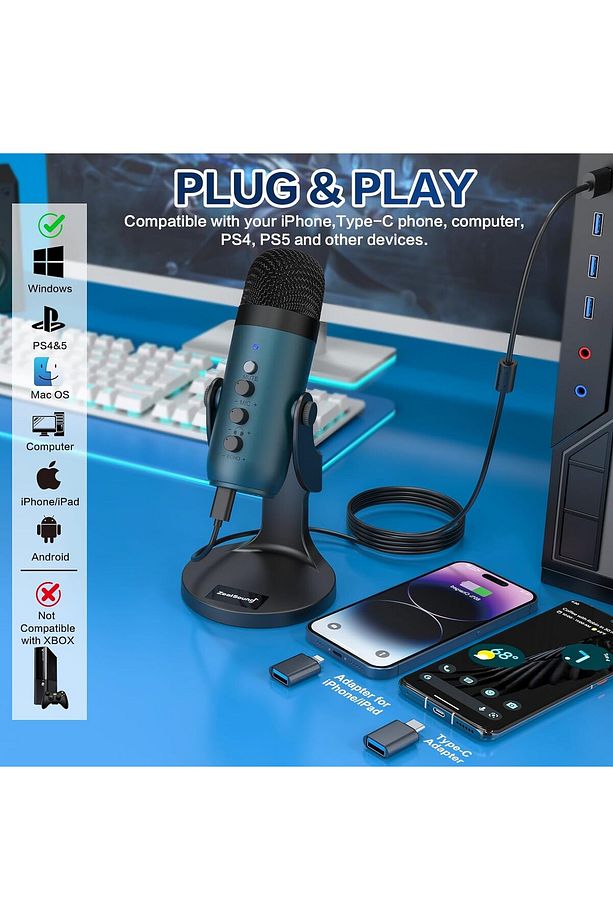 K66 Gold USB Mikrofon: Podcast, Oyun, Akış - Gürültü Önleme, Sessiz Mod, Mac ve Windows Uyumlu - 2