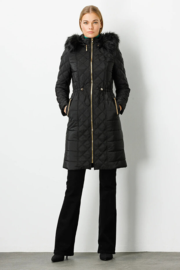 Kapişonlu Kapitone Kaban SİYAH 6609 - 3