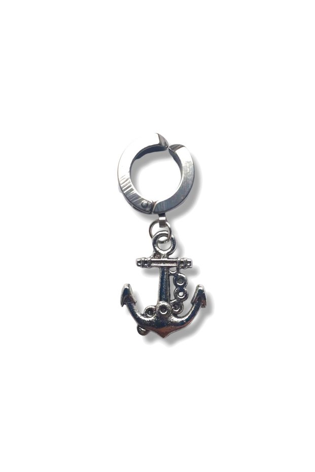 Silver Color Anchor Figured Non-Perforated Compression Steel Men's Earrings
