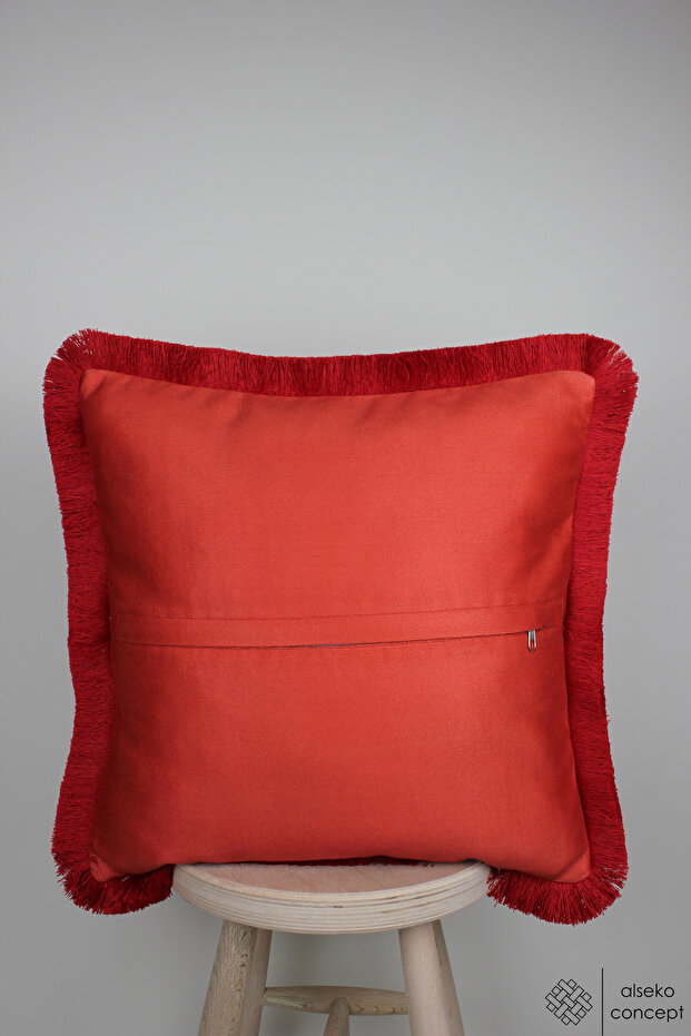 Red-Pink Stripe Patterned Tasseled Decorative 43x43cm Square Throw Pillow Case - 2