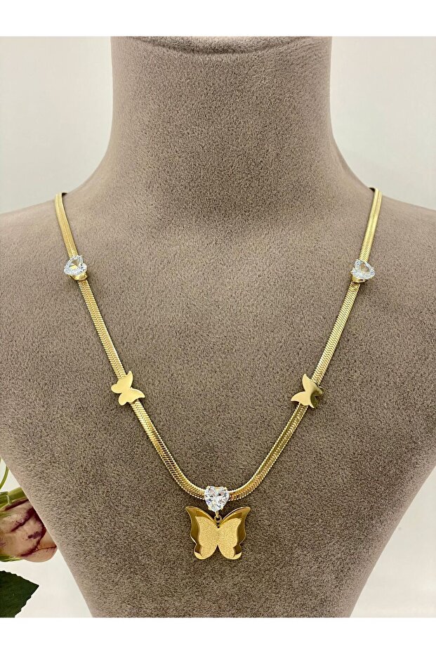 Gold Color Steel Butterfly Necklace (2x2,4cm)