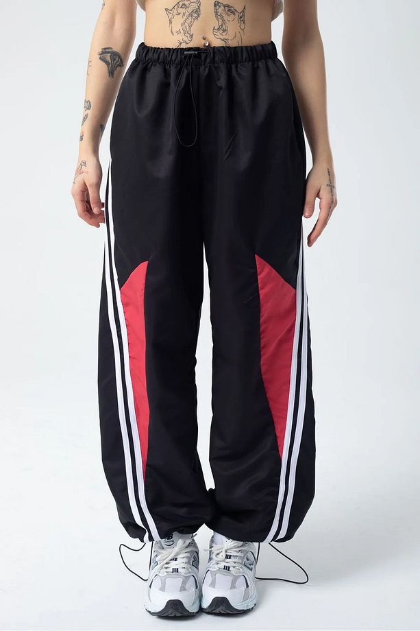 Y2k Line Detail Bol Paça Unisex Paraşüt Eşofman Altı - 2