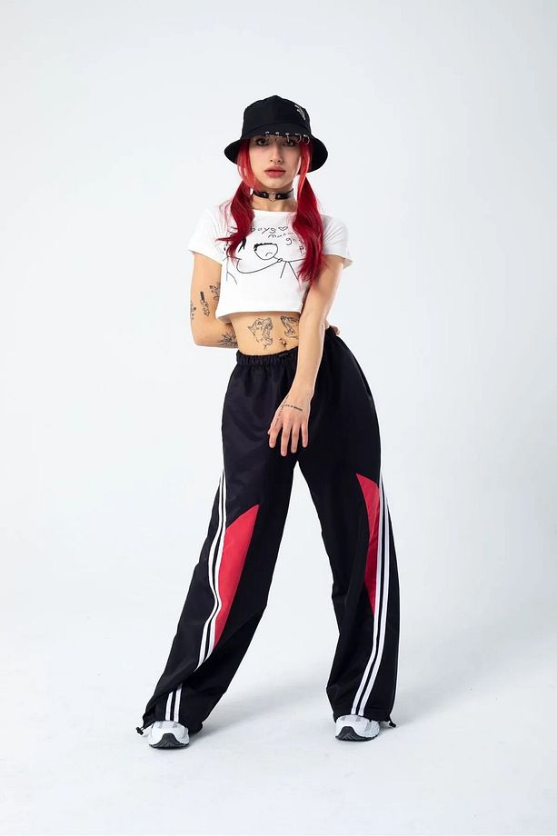 Y2k Line Detail Bol Paça Unisex Paraşüt Eşofman Altı - 4