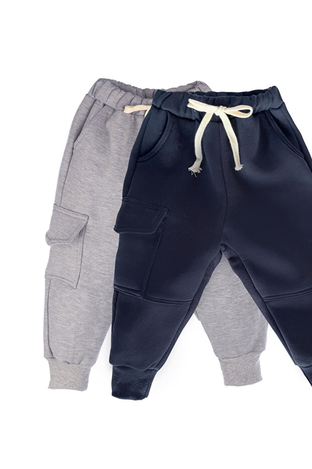 2 Pack Boys' Sweatpants 3 Thread Raster ( Grey and Navy Blue )