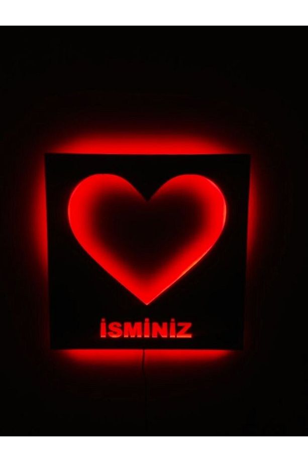 Kişiye Özel Ledli Kalp Tablo Kırmızı Ledli İsimli Mdf Kalp Tablo Işıklı Kalp - 1
