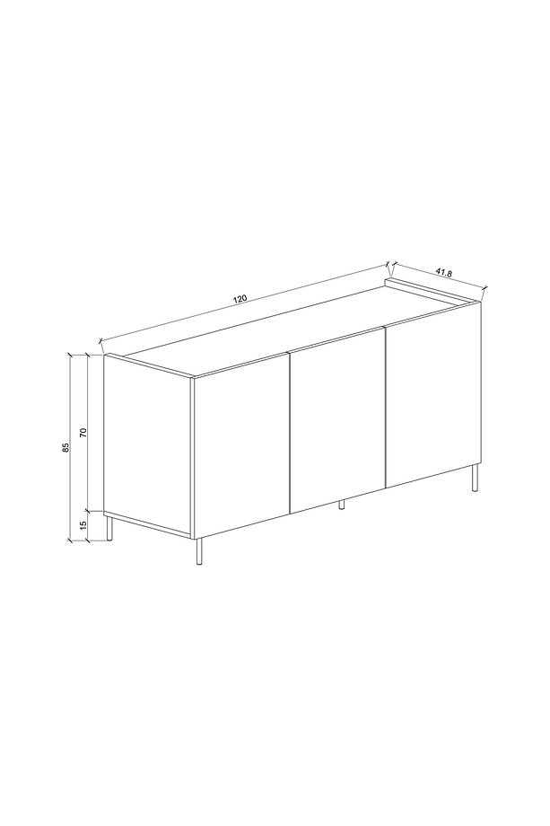 Modern Demir Ayaklı Ahşap Görünümlü Mdf Çok Amaçlı Minimalist 3 Kapaklı Konsol - 120 X 42 X 85 - 5