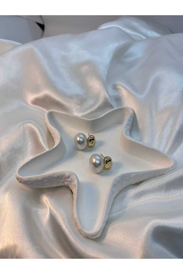 Pearl Filled Gold Detailed Steel Earrings