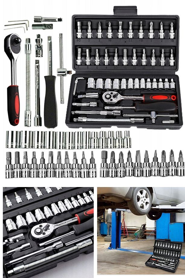 46 Parça Mini Lokma Takımı Otomatik Cırcırlı 1/4" Wrench Set Yüksek Kalite CR-V Kombinasyon Alet Set - 1