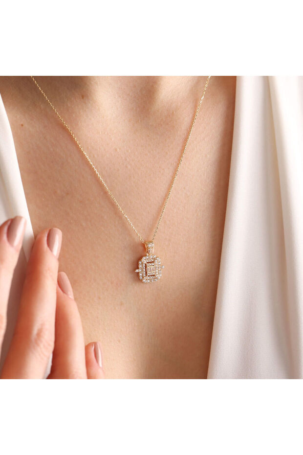 Sarı Altın Baget Kolye - 3