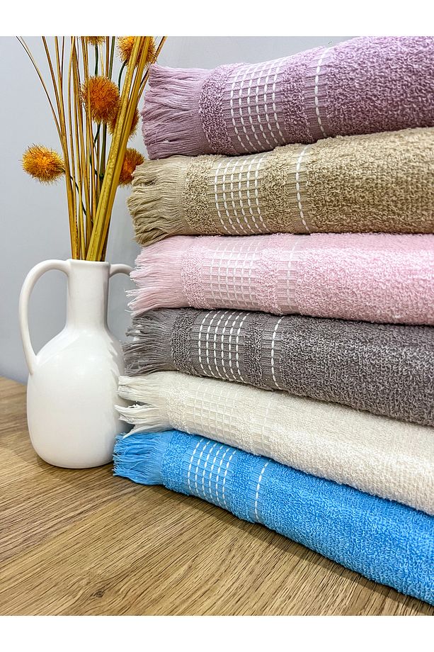 6 Lı Sacaklı 40x80 Cm Jakarlı %100 Pamuk El Ve Yüz Havlu Seti - 1