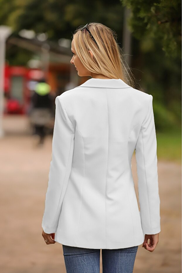 سترة بيضاء مزدوجة الصدر - 3